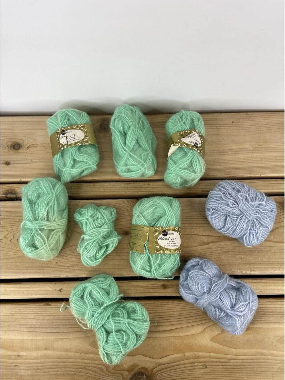 Sears Blend 131 Mohair Yarn Lot – Light Green + Pale Blue – 50% Mohair – Vintage